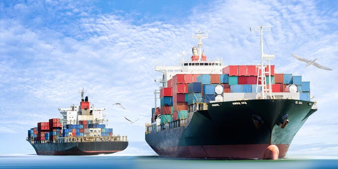 a couple of large ships in the water